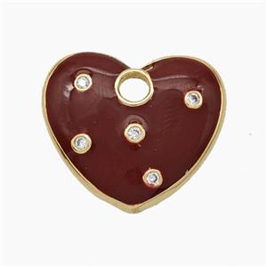 Copper Heart Pendant Pave Zirconia DarkRed Enamel Gold Plated, approx 20mm [FN47625]