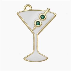 Cocktail Bottle Drink Cup Charms Copper Pendant Pave Zirconia White Enamel Gold Plated, approx 18-24mm [FN47627]