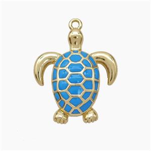 Copper Tortoise Pendant Blue Enamel Gold Plated, approx 22-26mm [FN47633]
