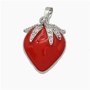 Copper Starwberry Charms Pendant Pave Zirconia Red Enamel Platinum Plated, approx 20-23mm [FN47635]