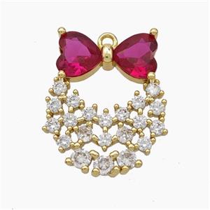 Tuxedo Charms Copper Bow Pendant Pave Zirconia Gold Plated, approx 18-22mm [FN47638]