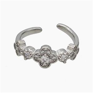 Copper Clover Rings Pave Zirconia Platinum Plated, approx 5mm, 8mm, 18mm dia [FN47639]