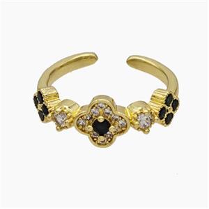 Copper Clover Rings Pave Zirconia Gold Plated, approx 5mm, 8mm, 18mm dia [FN47646]