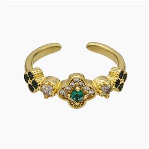 Copper Clover Rings Pave Zirconia Gold Plated, approx 5mm, 8mm, 18mm dia [FN47648]