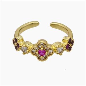 Copper Clover Rings Pave Zirconia Gold Plated, approx 5mm, 8mm, 18mm dia [FN47649]