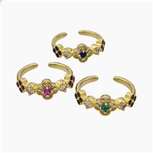 Copper Clover Rings Pave Zirconia Gold Plated Mixed, approx 5mm, 8mm, 18mm dia [FN47650]