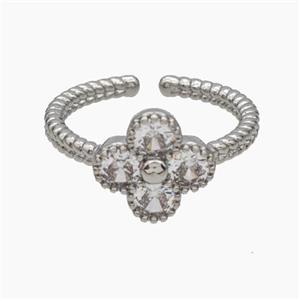 Copper Clover Rings Pave Zirconia Platinum Plated, approx 11.5mm, 18mm dia [FN47651]