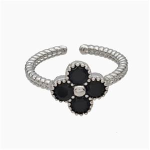 Copper Clover Rings Pave Black Zirconia Platinum Plated, approx 11.5mm, 18mm dia [FN47652]