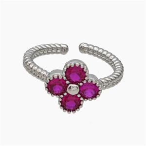 Copper Clover Rings Pave Hotpink Zirconia Platinum Plated, approx 11.5mm, 18mm dia [FN47653]