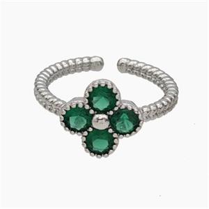 Copper Clover Rings Pave Green Zirconia Platinum Plated, approx 11.5mm, 18mm dia [FN47654]