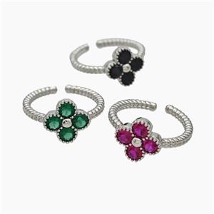 Copper Clover Rings Pave Zirconia Platinum Plated Mixed, approx 11.5mm, 18mm dia [FN47655]