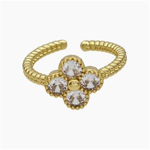 Copper Clover Rings Pave Zirconia Gold Plated, approx 11.5mm, 18mm dia [FN47656]