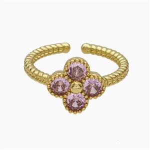 Copper Clover Rings Pave Pink Zirconia Gold Plated, approx 11.5mm, 18mm dia [FN47657]