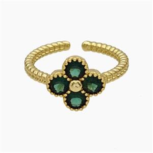 Copper Clover Rings Pave Green Zirconia Gold Plated, approx 11.5mm, 18mm dia [FN47658]