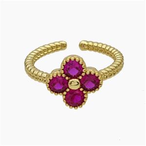 Copper Clover Rings Pave Hotpink Zirconia Gold Plated, approx 11.5mm, 18mm dia [FN47659]