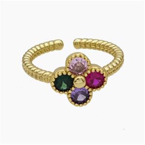 Copper Clover Rings Pave Zirconia Gold Plated, approx 11.5mm, 18mm dia [FN47660]