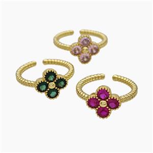 Copper Clover Rings Pave Zirconia Gold Plated Mixed, approx 11.5mm, 18mm dia [FN47661]