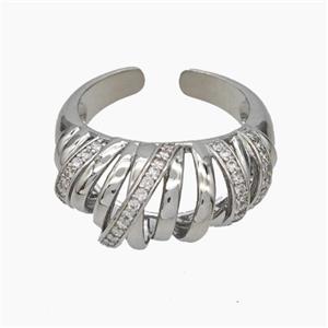 Copper Ribbon Rings Pave Zirconia Platinum Plated, approx 11mm, 18mm dia [FN47664]
