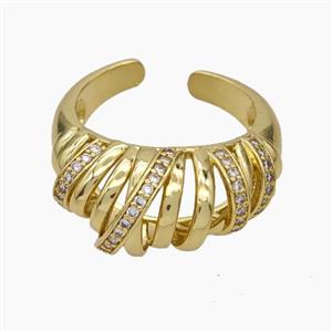 Copper Ribbon Rings Pave Zirconia Gold Plated, approx 11mm, 18mm dia [FN47665]