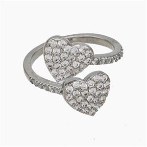 Copper Heart Rings Pave Zirconia Platinum Plated, approx 10.5mm, 18mm dia [FN47666]
