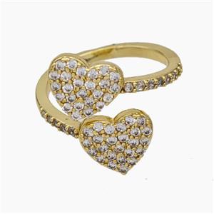 Copper Heart Rings Pave Zirconia Gold Plated, approx 10.5mm, 18mm dia [FN47667]