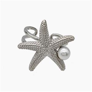 Copper Starfish Rings Pave Pearlized Resin Platinum Plated, approx 25mm, 18mm dia [FN47670]
