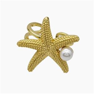 Copper Starfish Rings Pave Pearlized Resin Gold Plated, approx 25mm, 18mm dia [FN47671]
