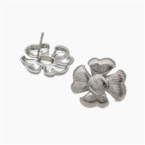 Copper Flower Stud Earrings Platinum Plated, approx 18-19mm [FN47682]