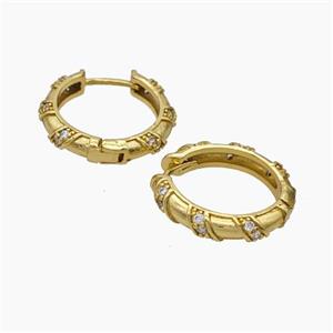 Copper Hoop Earrings Pave Zirconia Gold Plated, approx 4mm, 20mm dia [FN47688]