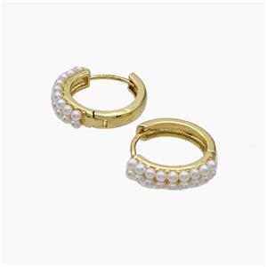 Copper Hoop Earrings Pave Pearlized Resin Gold Plated, approx 4mm, 17mm dia [FN47692]