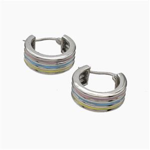Copper Latchback Earrings Multicolor Enamel Platinum Plated, approx 7mm, 17mm dia [FN47693]