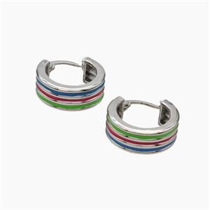 Copper Latchback Earrings Multicolor Enamel Platinum Plated, approx 7mm, 17mm dia [FN47694]