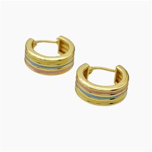 Copper Latchback Earrings Multicolor Enamel Gold Plated, approx 7mm, 17mm dia [FN47695]