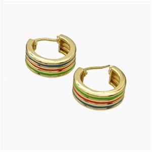 Copper Latchback Earrings Multicolor Enamel Gold Plated, approx 7mm, 17mm dia [FN47696]