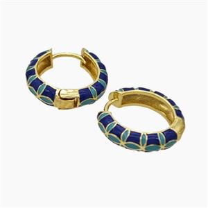 Copper Hoop Earrings Blue Enamel Gold Plated, approx 5mm, 20mm dia [FN47702]