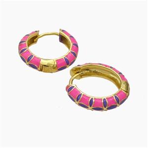 Copper Hoop Earrings Pink Enamel Gold Plated, approx 5mm, 20mm dia [FN47703]
