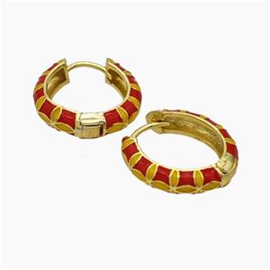Copper Hoop Earrings Red Enamel Gold Plated, approx 5mm, 20mm dia [FN47704]