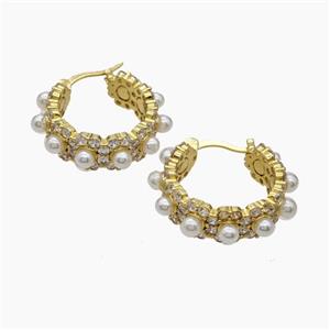 Copper Latchback Earring Pave Pearlized Resin Gold Plated, approx 7.5mm, 20mm dia [FN47705]