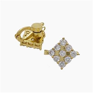 Copper Clip Earrings Pave Zirconia Square Gold Plated, approx 16mm [FN47706]