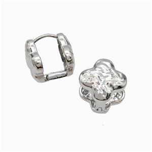 Copper Clover Latchback Earrings Hammered Platinum Plated, approx 15mm [FN47707]