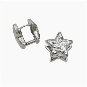Copper Star Latchback Earrings Hammered Platinum Plated, approx 17mm [FN47711]
