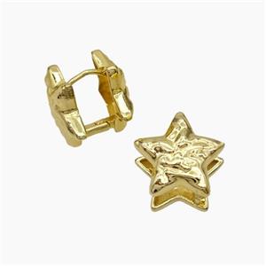 Copper Star Latchback Earrings Hammered Gold Plated, approx 17mm [FN47712]
