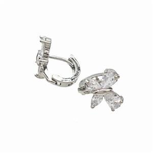 Copper Butterfly Hoop Earrings Pave Zirconia Platinum Plated, approx 10-12mm [FN47713]