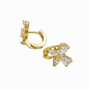 Copper Butterfly Hoop Earrings Pave Zirconia Gold Plated, approx 10-12mm [FN47714]