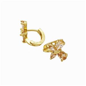 Copper Butterfly Hoop Earrings Pave Champagne Zirconia Gold Plated, approx 10-12mm [FN47716]