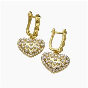 Copper Heart Latchback Earrings Pave Pearlized Resin Gold Plated, approx 18.5mm, 11-16mm [FN47718]