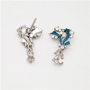 Copper Flower Stud Earrings Pave Zirconia Platinum Plated, approx 11mm, 3-7mm [FN47730]