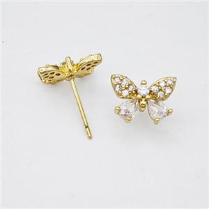 Copper Butterfly Stud Earrings Micropave Zirconia Gold Plated, approx 8-11mm [FN47735]