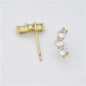 Copper Stud Earrings Micropave Zirconia Gold Plated, approx 3-10mm [FN47737]