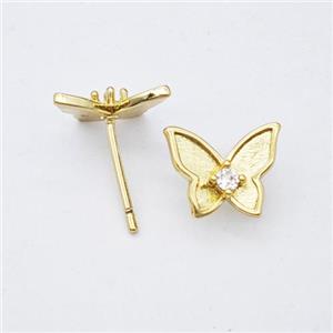 Copper Butterfly Stud Earrings Micropave Zirconia Gold Plated, approx 8-10mm [FN47738]